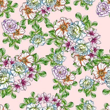 Sorunsuz vintage tarzı çiçek deseni. Renkli çiçek öğeleri