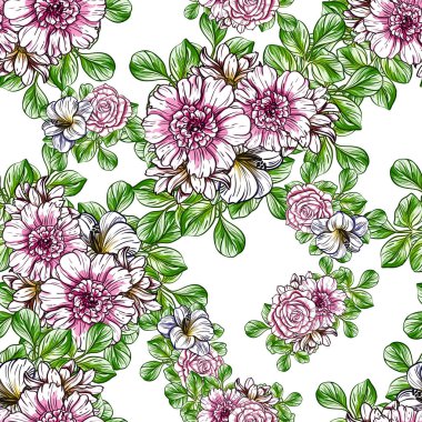 Sorunsuz vintage tarzı çiçek deseni. Renkli çiçek öğeleri