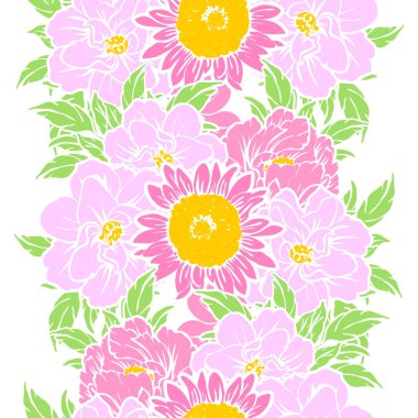 Sorunsuz vintage tarzı parlak çiçek deseni. Renkli çiçek öğeleri