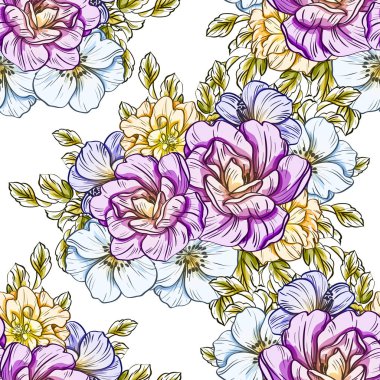 Sorunsuz vintage tarzı çiçek deseni. Renkli çiçek öğeleri
