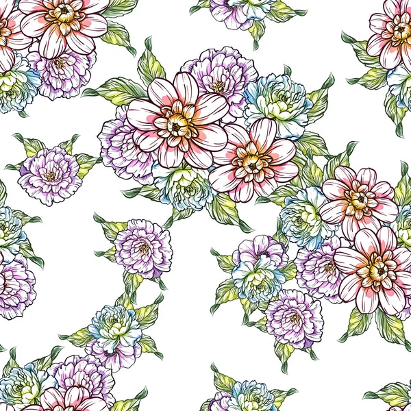 Nahtlose Blumenmuster Vintage Stil Florale Elemente Farbe — Stockvektor