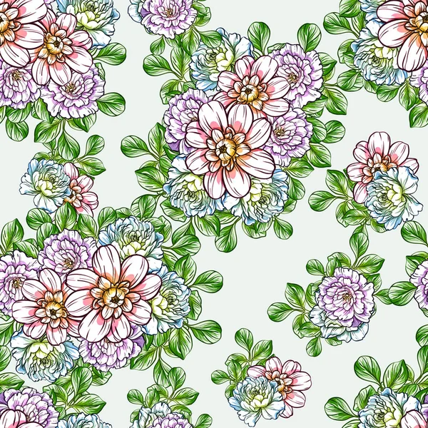 Sorunsuz vintage tarzı çiçek deseni. Renkli çiçek öğeleri