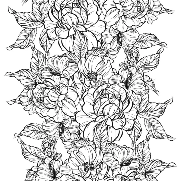 Patrón Flores Estilo Vintage Sin Costuras Elementos Florales Blanco Negro — Vector de stock