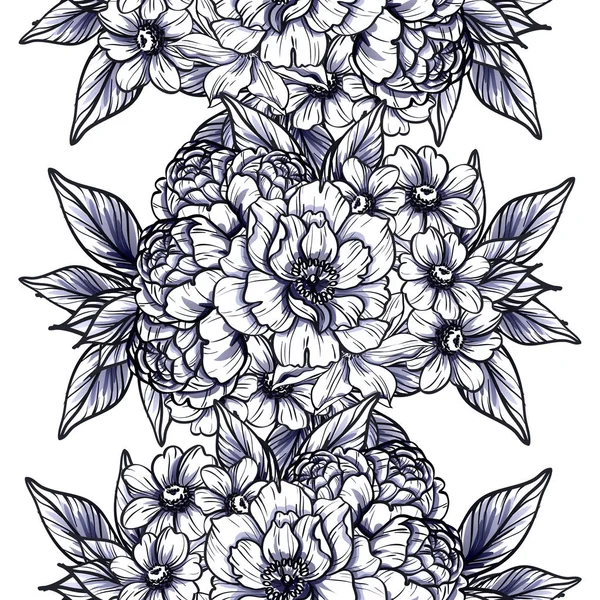 Sorunsuz vintage tarzı tek renkli renkli çiçek deseni. Çiçek öğeleri.