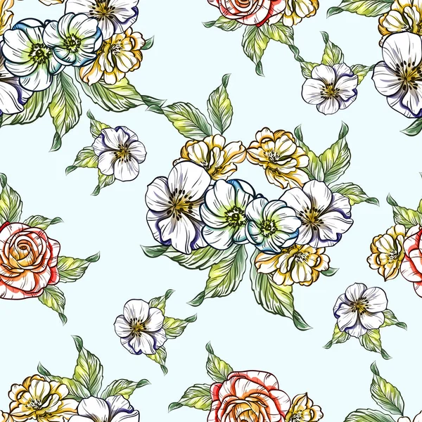 Nahtlose Blumenmuster Vintage Stil Florale Elemente Farbe — Stockvektor