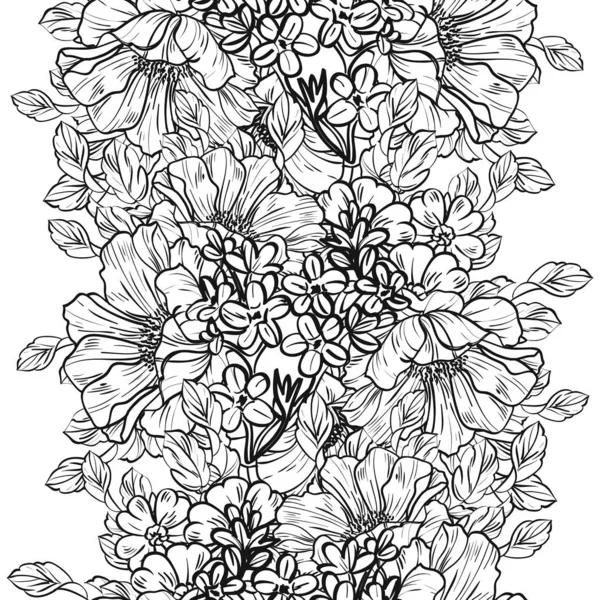 Sorunsuz vintage tarzı çiçek deseni. Siyah ve beyaz çiçek öğeleri.