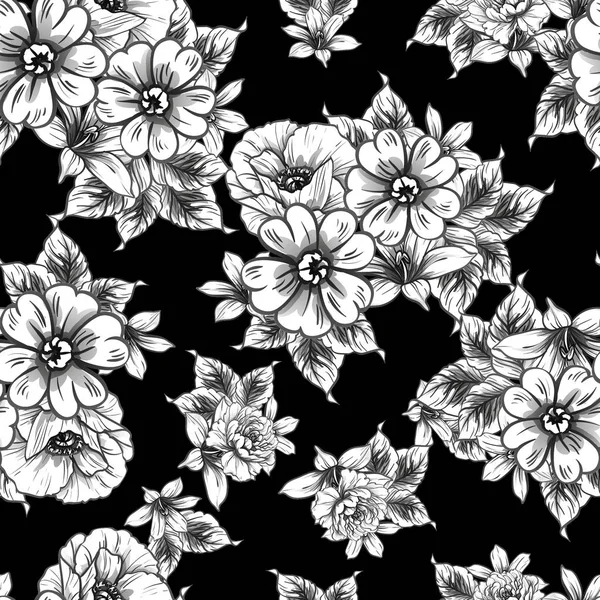 Nahtlose Blumenmuster Vintage Stil Florale Elemente Schwarz Und Weiß — Stockvektor