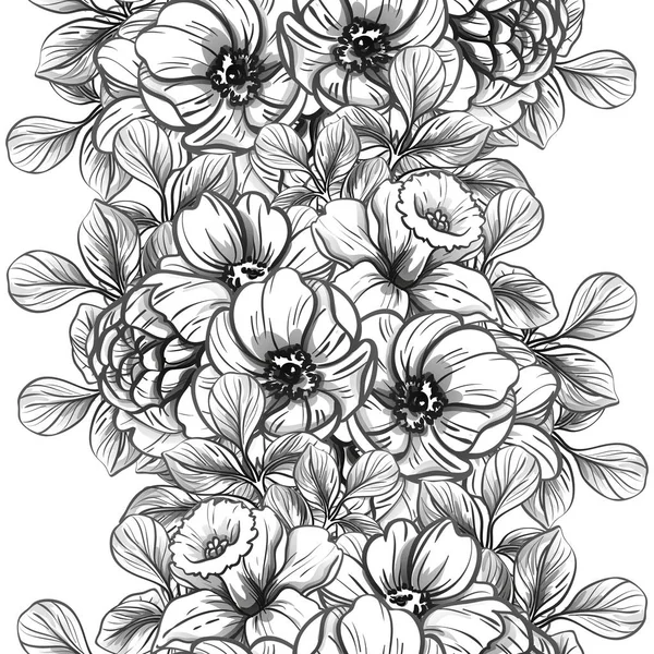 Patrón Flores Estilo Vintage Sin Costuras Elementos Florales Blanco Negro — Archivo Imágenes Vectoriales