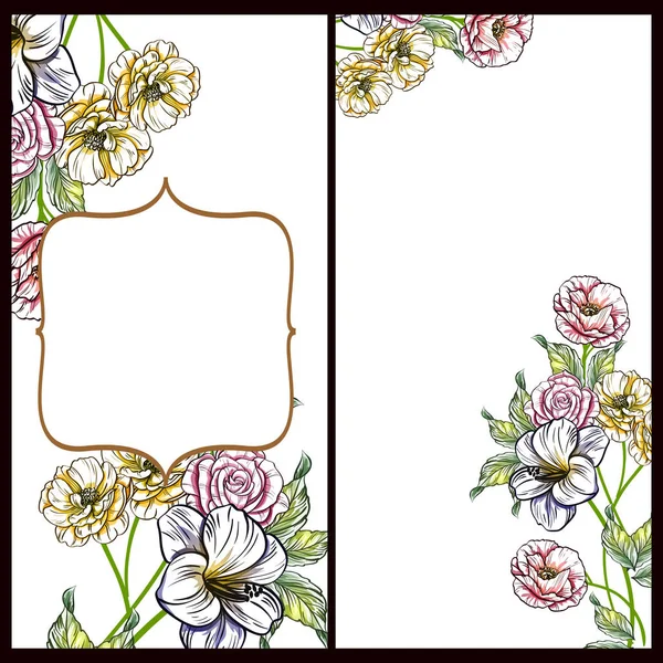 Vintage Stijl Liefde Bloemplaten Instellen Kleur Floral Elementen Frames — Stockvector