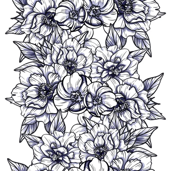 Estilo Vintage Inconsútil Patrón Flores Color Monocromo Elementos Florales — Vector de stock