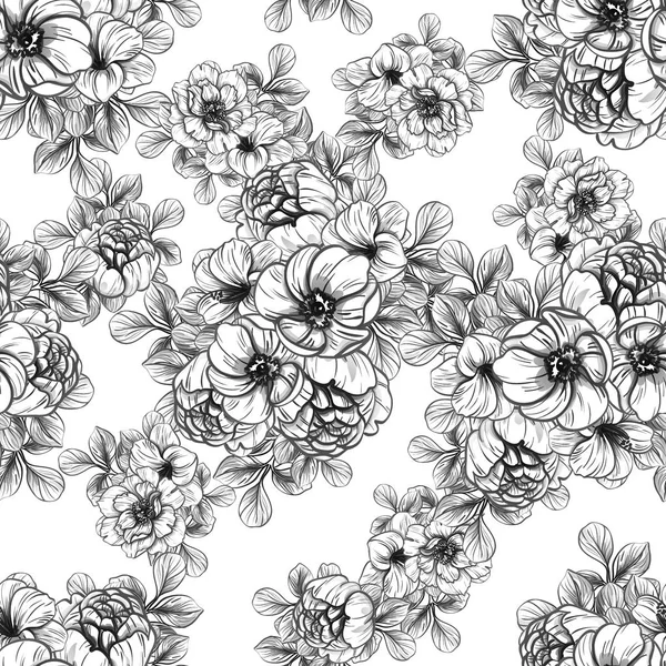 Цветочный Узор Винтажном Стиле Цветочные Элементы Черно Белом Цвете — стоковый вектор