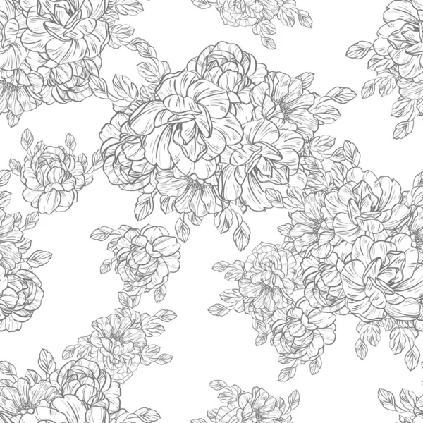 Sorunsuz vintage tarzı çiçek deseni. Siyah ve beyaz çiçek öğeleri.