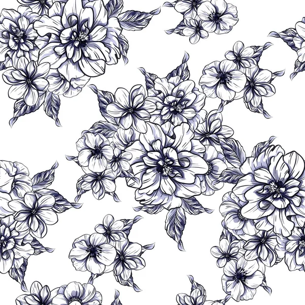Sorunsuz vintage tarzı tek renkli renkli çiçek deseni. Çiçek öğeleri.