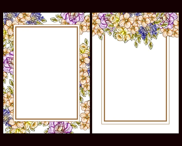 Klasik çiçek düğün kartları seti. Çiçek elementleri ve çerçeveleri.