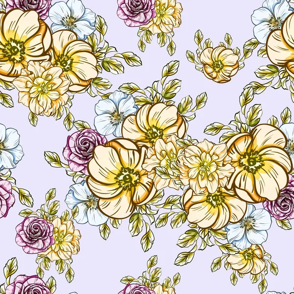 Sorunsuz vintage tarzı çiçek deseni. Renkli çiçek öğeleri