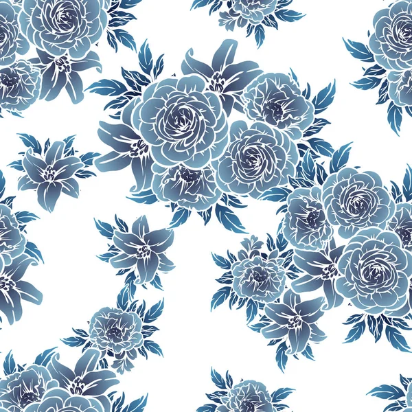 Sorunsuz vintage tarzı tek renkli koyu mavi renkli çiçek deseni. Çiçek öğeleri.