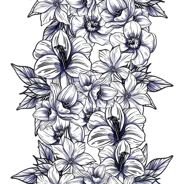 Estilo Vintage Inconsútil Patrón Flores Color Monocromo Elementos Florales — Vector de stock