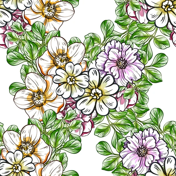 Nahtlose Blumenmuster Vintage Stil Florale Elemente Farbe — Stockvektor