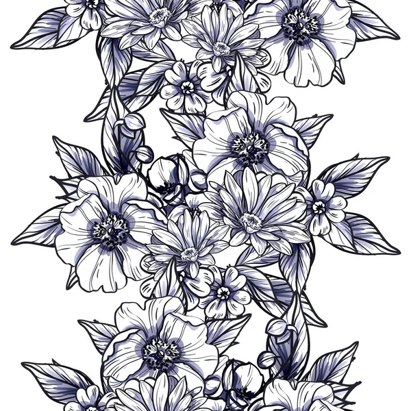 Sorunsuz vintage tarzı tek renkli renkli çiçek deseni. Çiçek öğeleri.