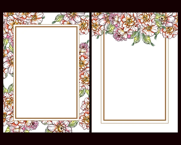 Hochzeitskarten Vintage Stil Florale Elemente Und Rahmen — Stockvektor