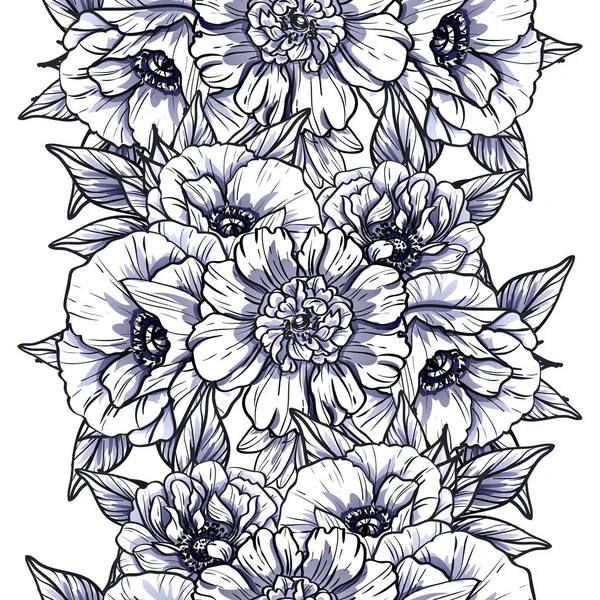 Estilo Vintage Inconsútil Patrón Flores Color Monocromo Elementos Florales — Vector de stock