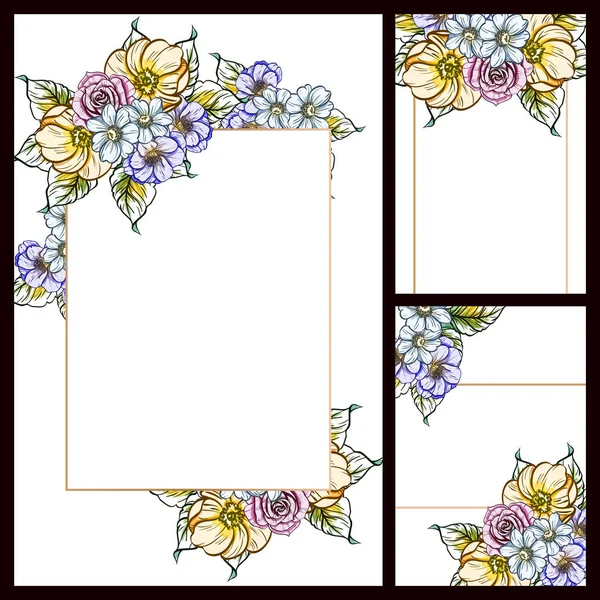 Conjunto Tarjetas Boda Flores Estilo Vintage Elementos Marcos Florales — Vector de stock