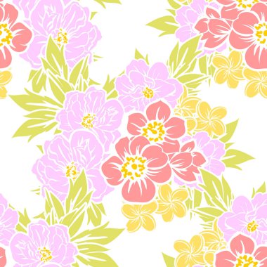 Sorunsuz vintage tarzı parlak çiçek deseni. Renkli çiçek öğeleri