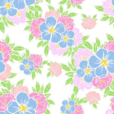Sorunsuz vintage tarzı parlak çiçek deseni. Renkli çiçek öğeleri