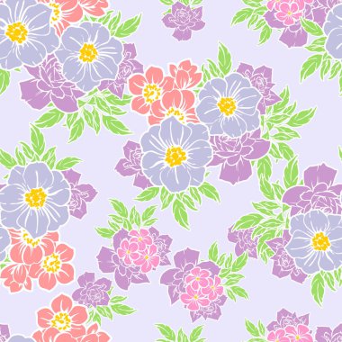 Sorunsuz vintage tarzı parlak çiçek deseni. Renkli çiçek öğeleri