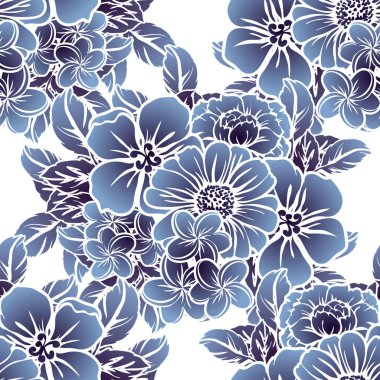 Sorunsuz vintage tarzı tek renkli renkli çiçek deseni. Çiçek öğeleri.