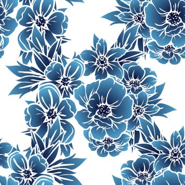 Sorunsuz vintage tarzı tek renkli renkli çiçek deseni. Çiçek öğeleri.