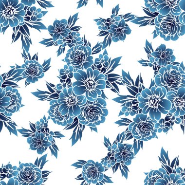 Sorunsuz vintage tarzı tek renkli renkli çiçek deseni. Çiçek öğeleri.