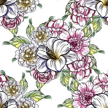 Sorunsuz vintage tarzı çiçek deseni. Renkli çiçek öğeleri