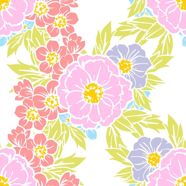 Estilo Vintage Sin Costuras Patrón Flores Brillantes Elementos Florales Color — Vector de stock