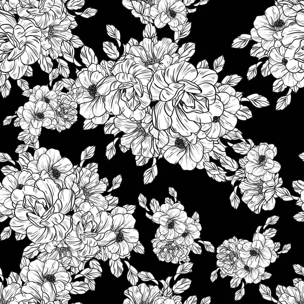 ปแบบดอกไม นเทจไร รอยต องค ประกอบดอกไม ในส าและส ขาว — ภาพเวกเตอร์สต็อก