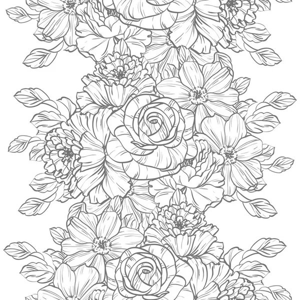 Seamless Vintage Style Flower Pattern Floral Elements Black White — Stock Vector