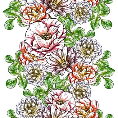 Sorunsuz vintage tarzı çiçek deseni. Renkli çiçek öğeleri