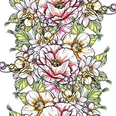 Sorunsuz vintage tarzı çiçek deseni. Renkli çiçek öğeleri