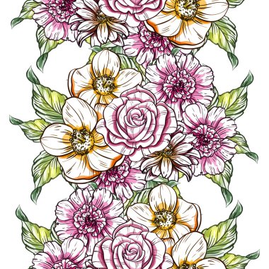 Sorunsuz vintage tarzı çiçek deseni. Renkli çiçek öğeleri