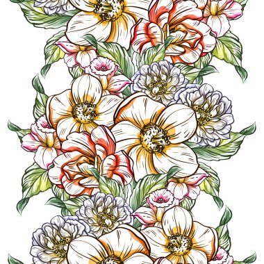 Sorunsuz vintage tarzı çiçek deseni. Renkli çiçek öğeleri