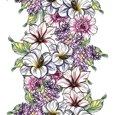 Sorunsuz vintage tarzı çiçek deseni. Renkli çiçek öğeleri