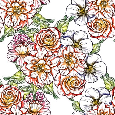 Sorunsuz vintage tarzı çiçek deseni. Renkli çiçek öğeleri