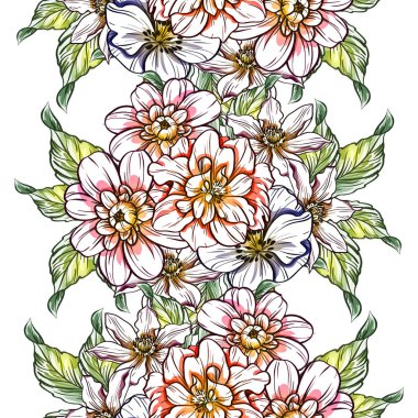 Sorunsuz vintage tarzı çiçek deseni. Renkli çiçek öğeleri