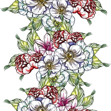 Sorunsuz vintage tarzı çiçek deseni. Renkli çiçek öğeleri