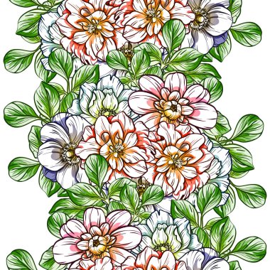 Sorunsuz vintage tarzı çiçek deseni. Renkli çiçek öğeleri