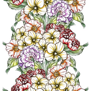 Sorunsuz vintage tarzı çiçek deseni. Renkli çiçek öğeleri
