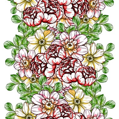 Sorunsuz vintage tarzı çiçek deseni. Renkli çiçek öğeleri