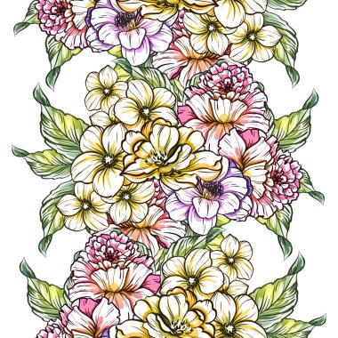 Sorunsuz vintage tarzı çiçek deseni. Renkli çiçek öğeleri