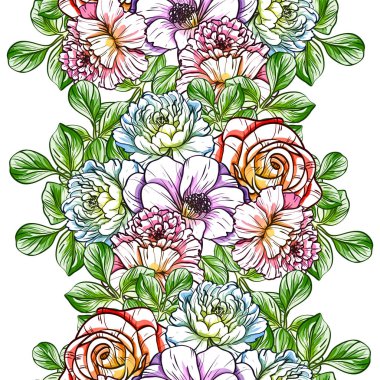 Sorunsuz vintage tarzı çiçek deseni. Renkli çiçek öğeleri