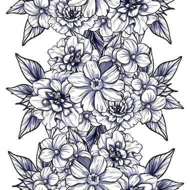Sorunsuz vintage tarzı tek renkli renkli çiçek deseni. Çiçek öğeleri.